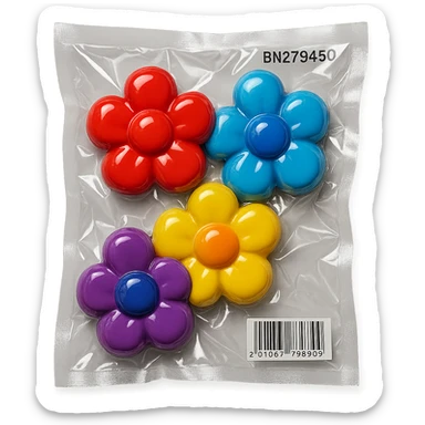 small colorful flowers, glossy and puffy, vacuum-sealed style sticker