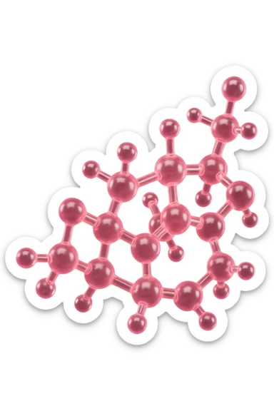 molecola chimica del cortisolo in 3d, colore rosa, fluttua in aria, iperrealistica 4k sticker