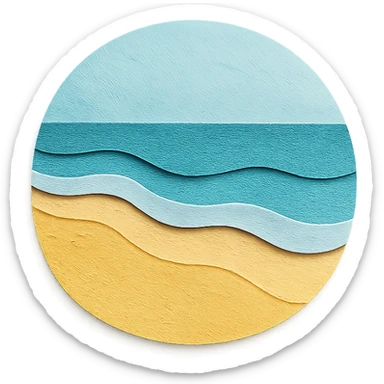 beach with layered sand and ocean in paper craft style sticker