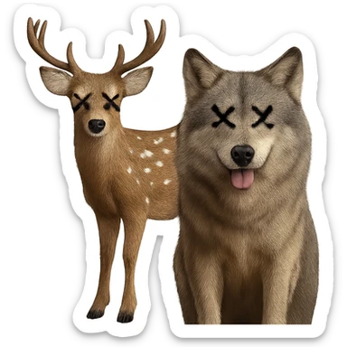 Add cartoon X's to the eyes, matching the style and position of the X's on the deer. Make sure all X's are identical and keep the background transparent. Do not change anything else. sticker