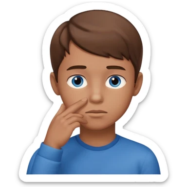 boy thinking with one hand on his chin sticker