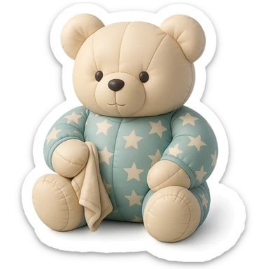 teddy bear in star-patterned pajamas holding a small blanket, cushion style sticker