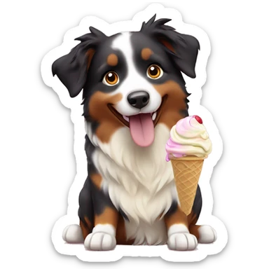 A mini Australian Shepherd  eating ice cream￼ sticker