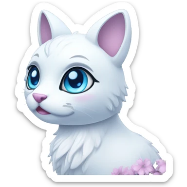 Edgy Cute Cool Kawaii gorgeous sparkly ethereal white fantasy animal with blue eyes sona with flowers and butterflies sticker