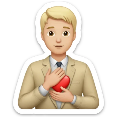a blonde man put his hand on his heart sticker