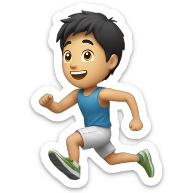 asian boy running fast sticker
