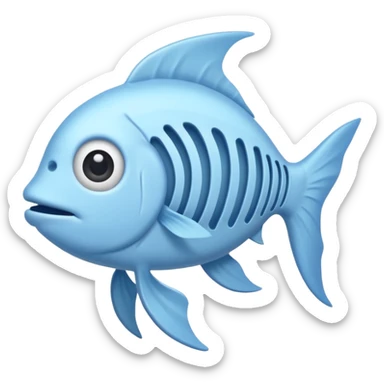 A simple emoji-style fishbone — cartoon look, clean outline, pastel colors, with a rounded fish head, hollow eye, and clear rib bones leading to a tail. Minimal, cute, and high contrast without any cat shown sticker
