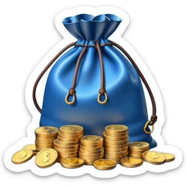 leather bag on top of blue coins stack sticker