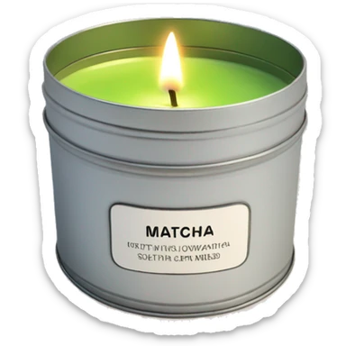 small pretty matcha scented candle in silver tin with label realistic sticker