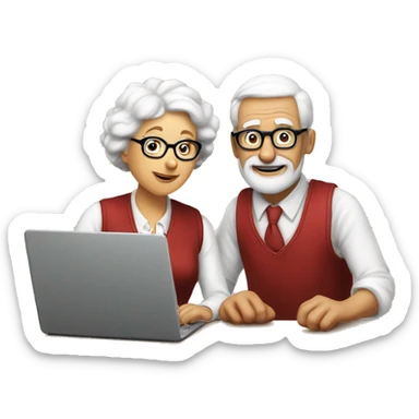 white and nerd Grandparents in Day St Valentines with laptops sticker