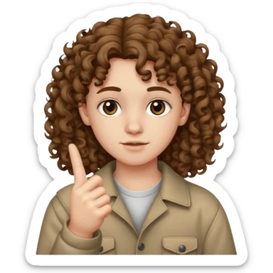 Pale young teenager with curly brown hair giving middle finger sticker