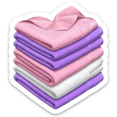 milky, pastel pink, and soft purple towels stacked in a heart, iOS emoji style sticker