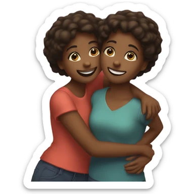Sisters hugging with fireworks sticker
