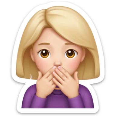 shy face emoji, apple style, hands covering mouth, blushing cheeks sticker
