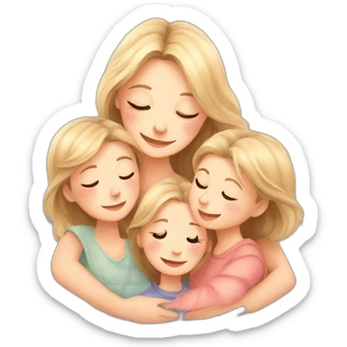 mother with her kids are hugging, watercolor style sticker