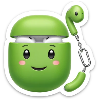 smiling cute green pea wearing airpods sticker