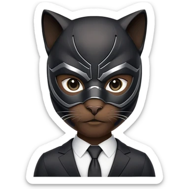 Black Panther superhero, black suit, cat-like mask, confident expression sticker
