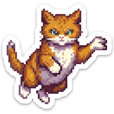 pixel art cat mid-attack leaping with sharp claws visible sticker
