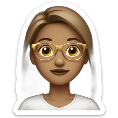 girl long brown straigh hair gold glasses sticker