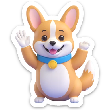 corgi waving hand sticker