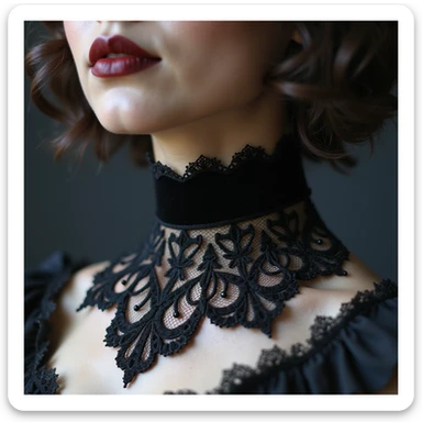photorealistic gothic choker with lace and velvet details, variation 1 sticker