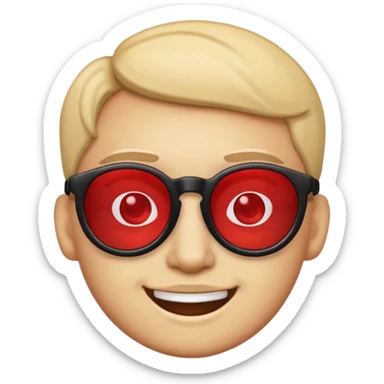 A simple smiling emoji with red lens glasses and black frames sticker