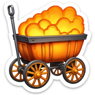 wagon with molten steel inside, glowing orange and yellow sticker