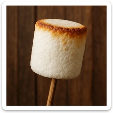 realistic marshmallow on a wooden stick, slight toasting sticker