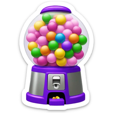 gumball machine with balls color purple, pink, green , and yellow sticker