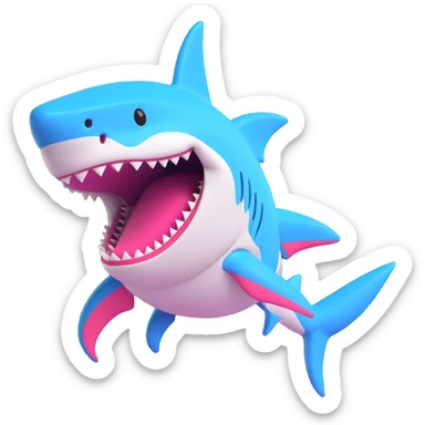 3D cartoon style emoji of a shark, video game inspired, the shark looks like it's buzzing or glitching, cheerful and animated sticker