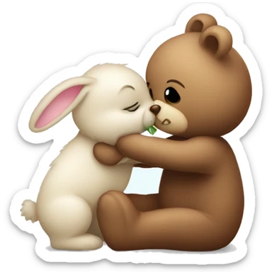 Teddy bear kissing bunny sticker