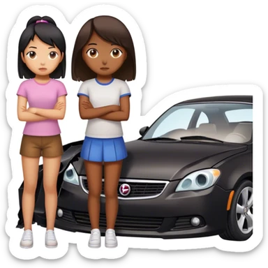 two asian girls black broken car sticker