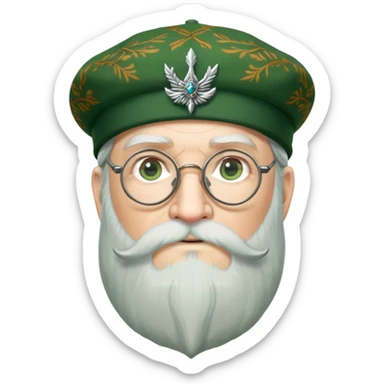 Dumbledore wear green scotland Tam o'shanter cap with decorative patterns, wear glasses, very long beard sticker
