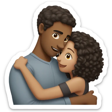 brown hair girl hugging man with short curly black hair sticker