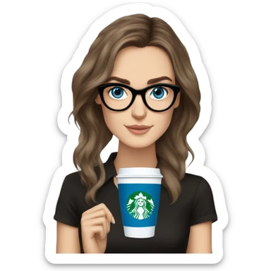  ⁸lHyper Realistic Photo keireav Knightly wearing black glasses and blue eyes holding Starbucks  sticker