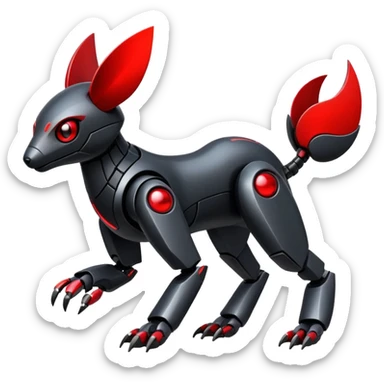 Modern futuristic black dark fakemon-animal-creature with red accents sticker