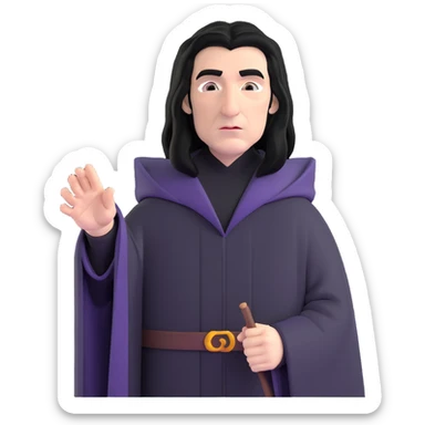 Professor Snape with long black hair, stern expression, wearing black wizard robes sticker