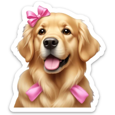 Golden retriever dog with pink bow on head sticker