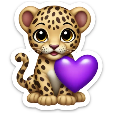 Baby leopard holding a purple heart  sticker