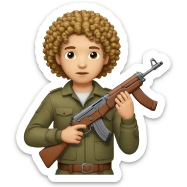 AK47 in hand, light skin male with curly hair  sticker