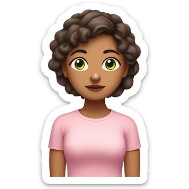 green eyed olive skin girl with dark brown wavy hair wearing pastel pink shirt meditating  sticker