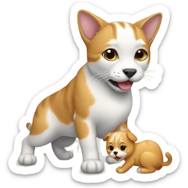 a cat playing with a dog sticker