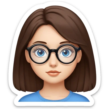 girl with medium-length brown hair, fair skin and blue eyes in black rounded glasses sticker