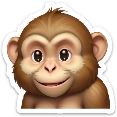 Beautiful and Majestic Cheeky Macaque Portrait Emoji, Head resting in a relaxed, contented smirk with eyes half-closed in a dreamy, playful slumber, showcasing soft, gently ruffled fur and a compact, agile build, Simplified yet exquisitely endearing features, highly detailed, glowing with a soft, radiant light, high shine, serene yet mischievous, stylized with an air of refined playful charm, soft glowing outline, capturing the essence of a beautiful and majestic macaque that embodies both cheeky humor and gentle elegance! sticker