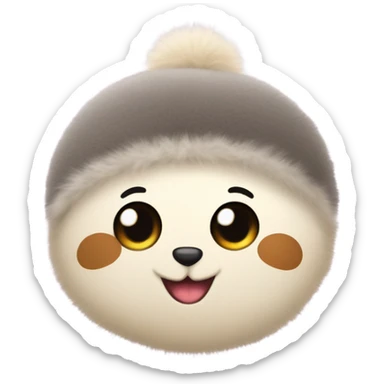 a cute fuzzy ball with a face wearing a russian hat and his name is pooshki and he is adorable sticker