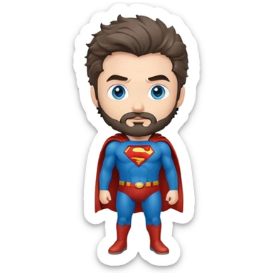 flying superman，full body, blue eyes, Irish brownish messy hair, trimmed facial hair sticker