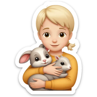 child hugging a small animal, happy and loving sticker