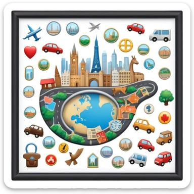 Icon for Magnet Collecting: a magnetic board on a wall displaying a collection of various magnets from different places, featuring cities, animals, and symbols. The icon should evoke the joy and uniqueness of a diverse magnet collection. Transparent background. sticker