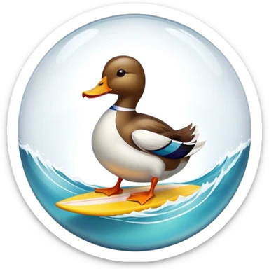 A large glass sphere with a surfing duck inside sticker