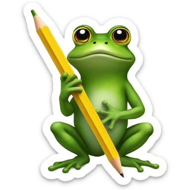 frog holding a yellow pencil sticker